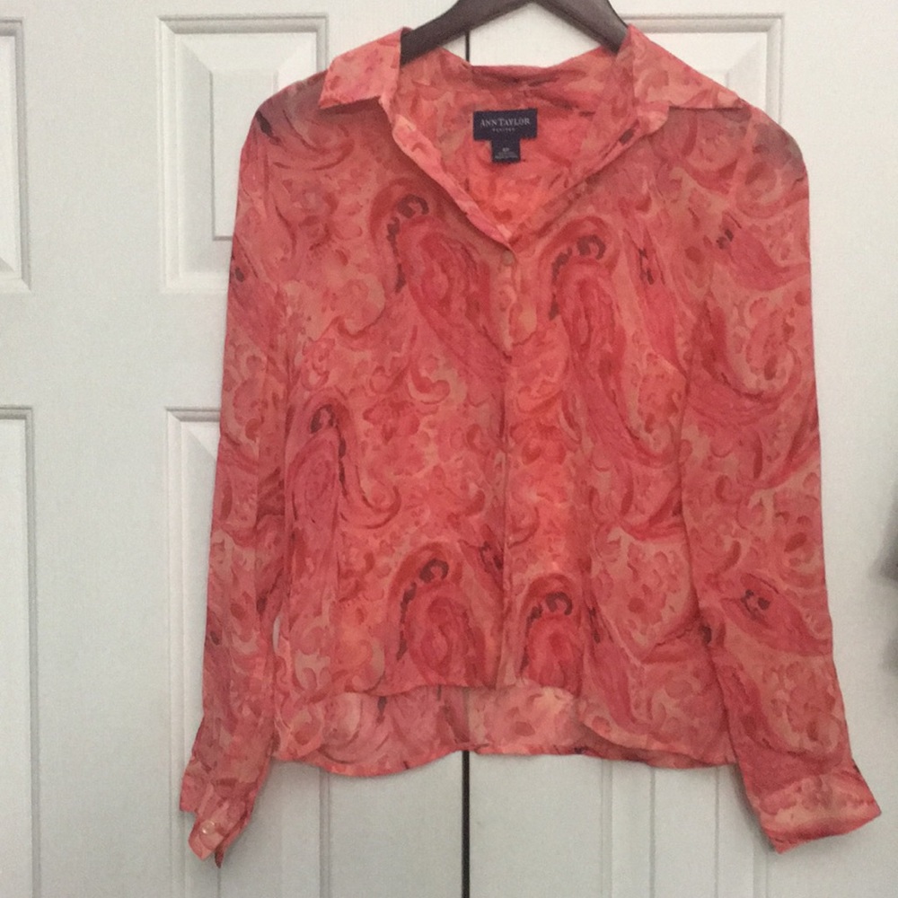 ANN TAYLOR coral Silk blouse 6p